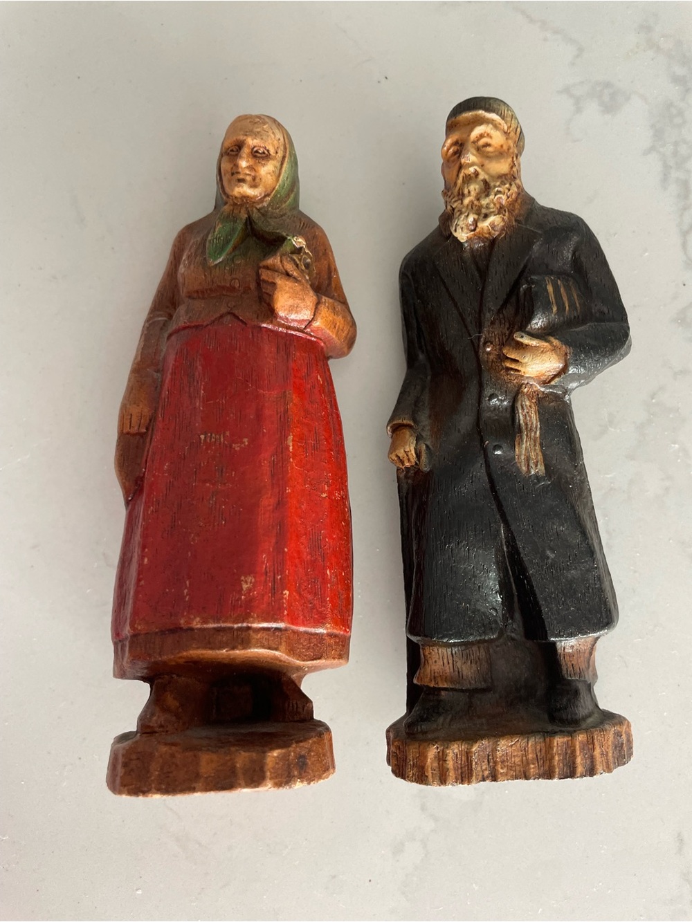 Hand-Carved Wooden Folk Art Jewish Couple